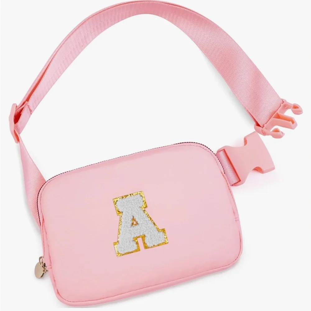 NIB Pink Kids Personalized Belt Bag with Glitter Letter A
